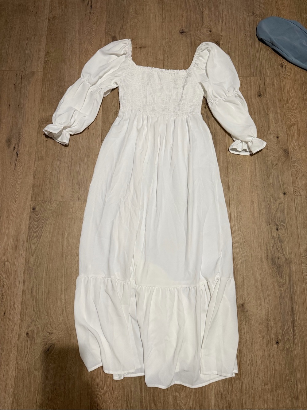 White Smocked Puff Sleeve Maxi Dress